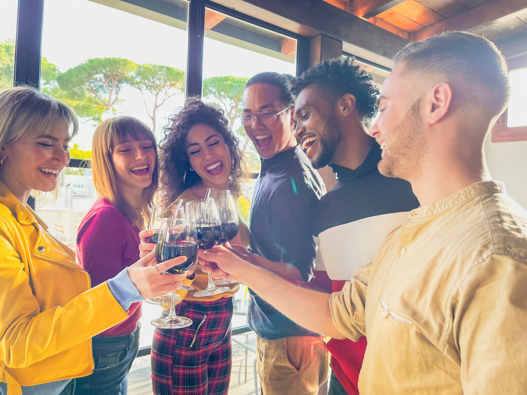 groups of friends toasting