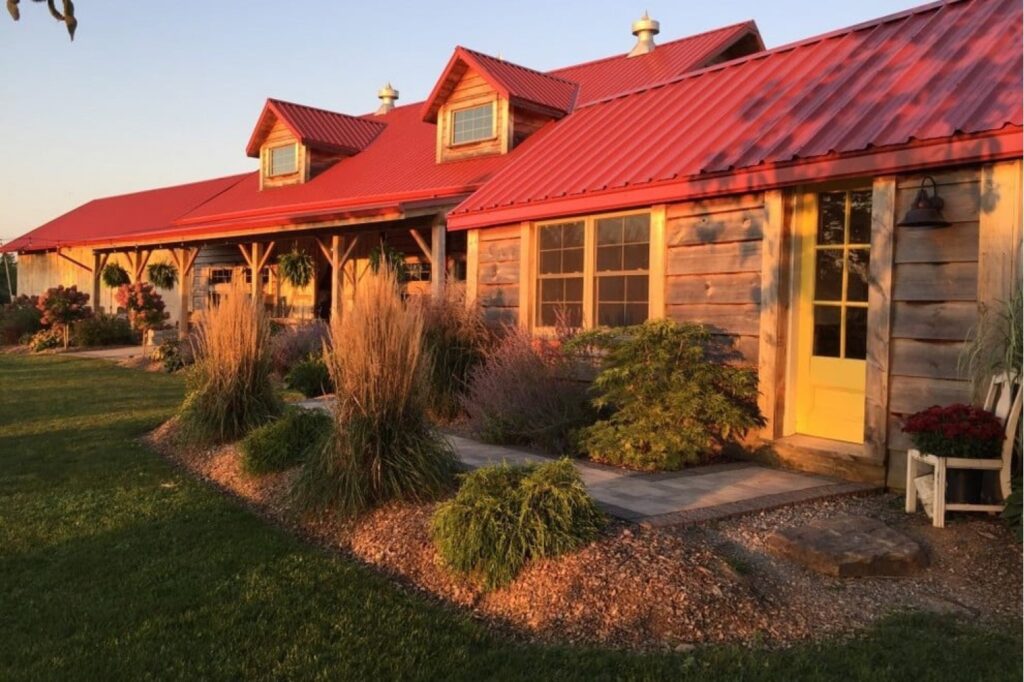 red building at sunset