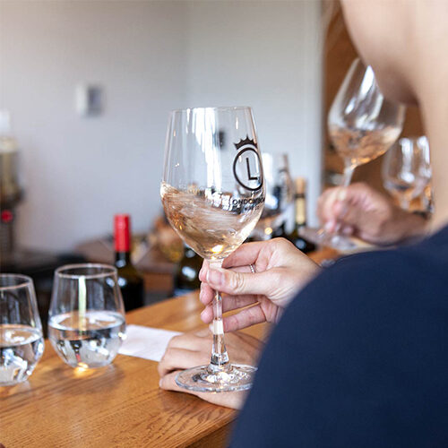 London Born Woman swirling wine in glass on her custom wine tour in Niagara, Ontario